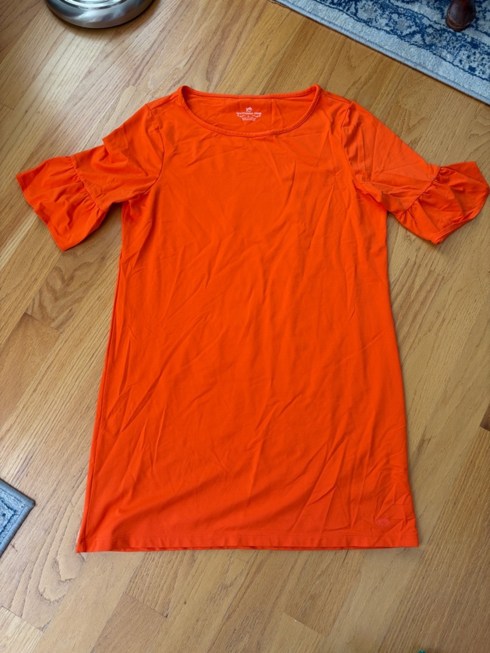Southern Tide stretch ruffle sleeve Dress end zone orange size large style 4514